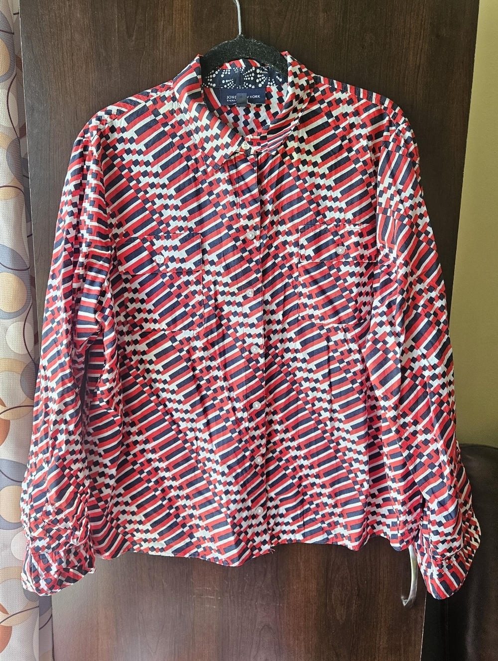 Jones New York Button Down Shirt In Red, White, And Blue Size XL